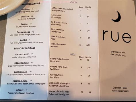 rue restaurant menu.